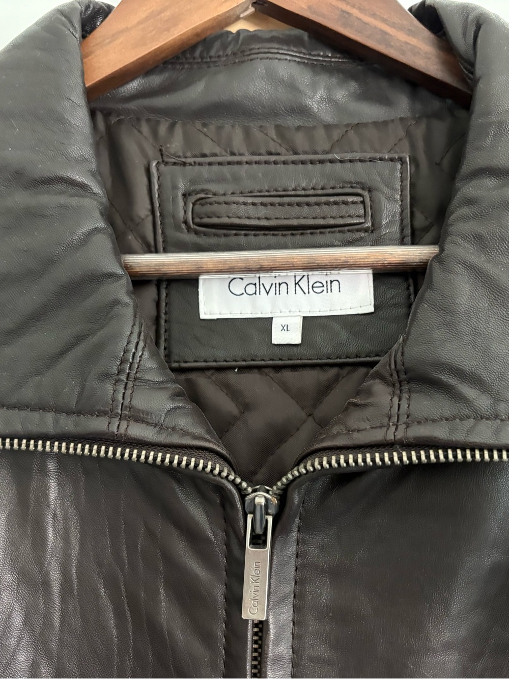 Calvin Klein Genuine Leather Men’sJacket XL • Brownish Black • Classic Zip Front - Picture 6 of 15